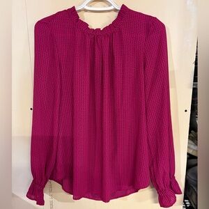 Adrianna Papell Elegant Fuchsia Blouse with Ruffle Neckline and Cuffs
